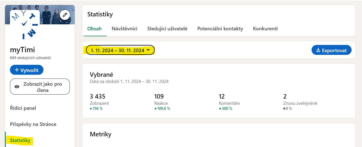 Ukázka statistik příspěvku na LinkedIn.