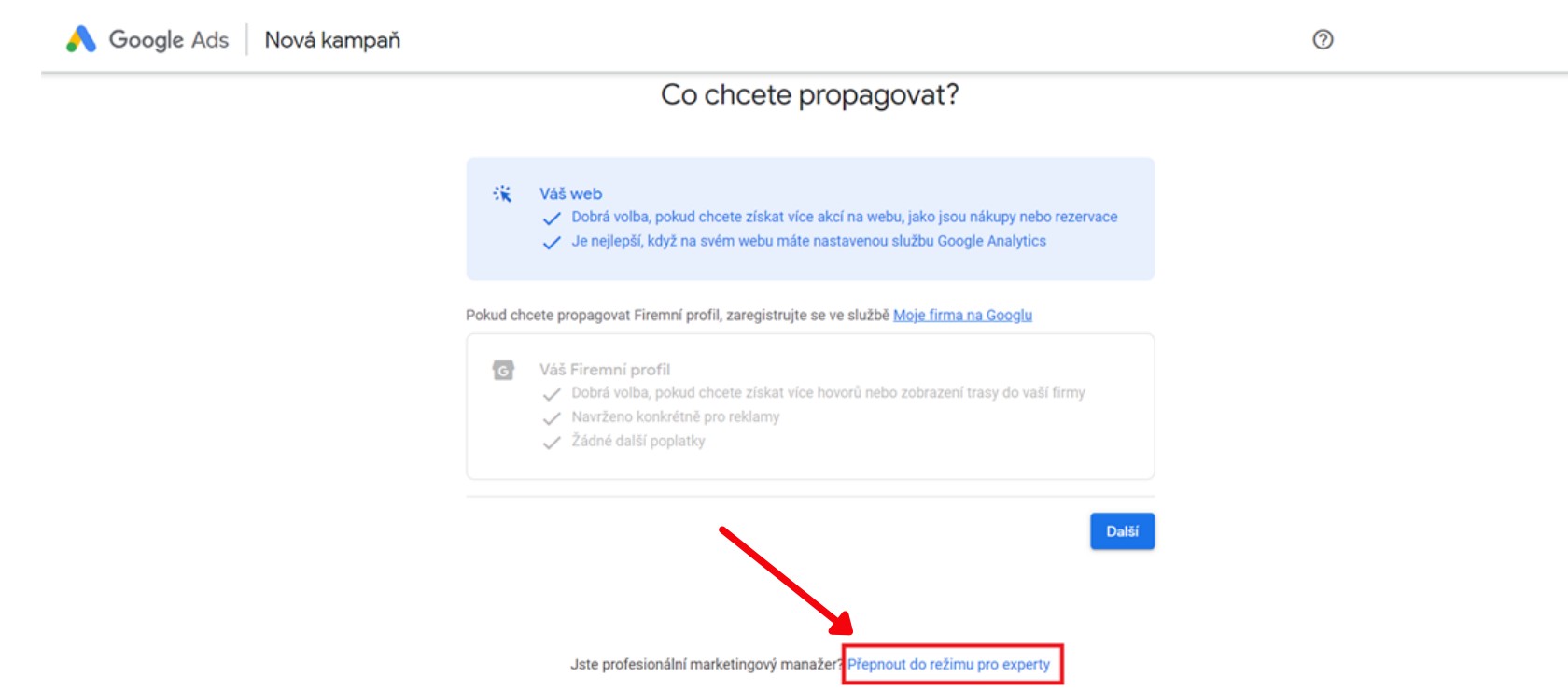 Založení nového účtu pro Google reklamy